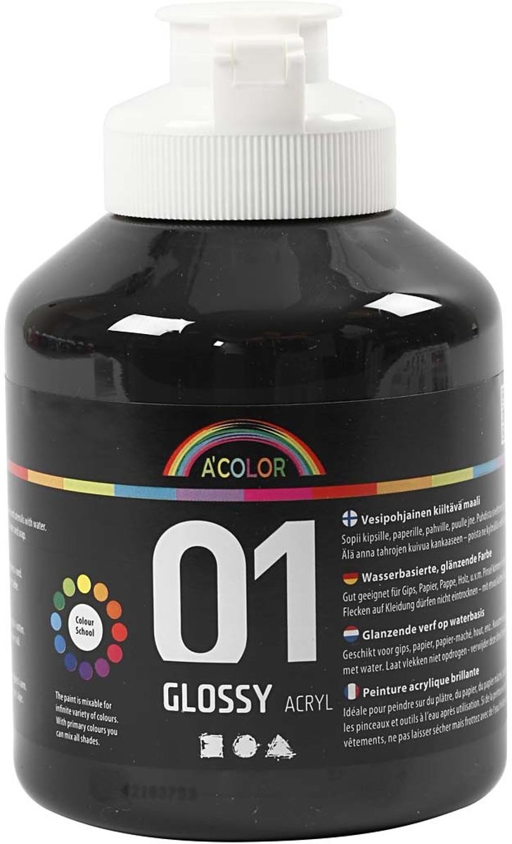 A-Color acrylverf, zwart, 01 - glossy, 500ml [HOB-32004]